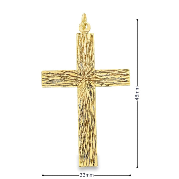 9ct Yellow Gold Flat Bark Cross Pendant - 33x48x0.5mm - 2.4g