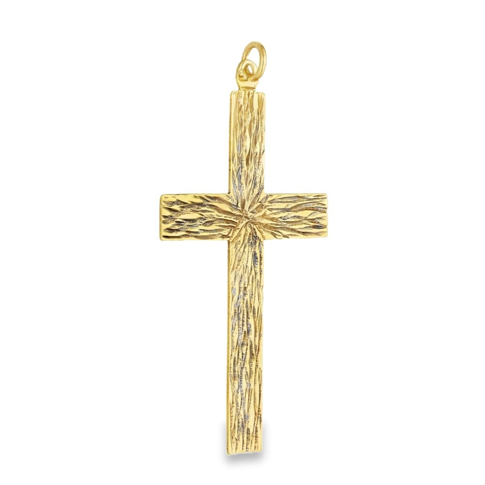 9ct Yellow Gold Flat Bark Cross Pendant - 33x48x0.5mm - 2.4g