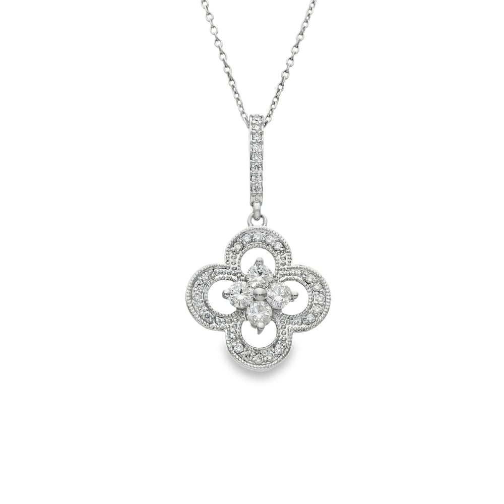 14ct White Gold 0.75ct Diamond Pendant & Necklace - 18" - 4.8g