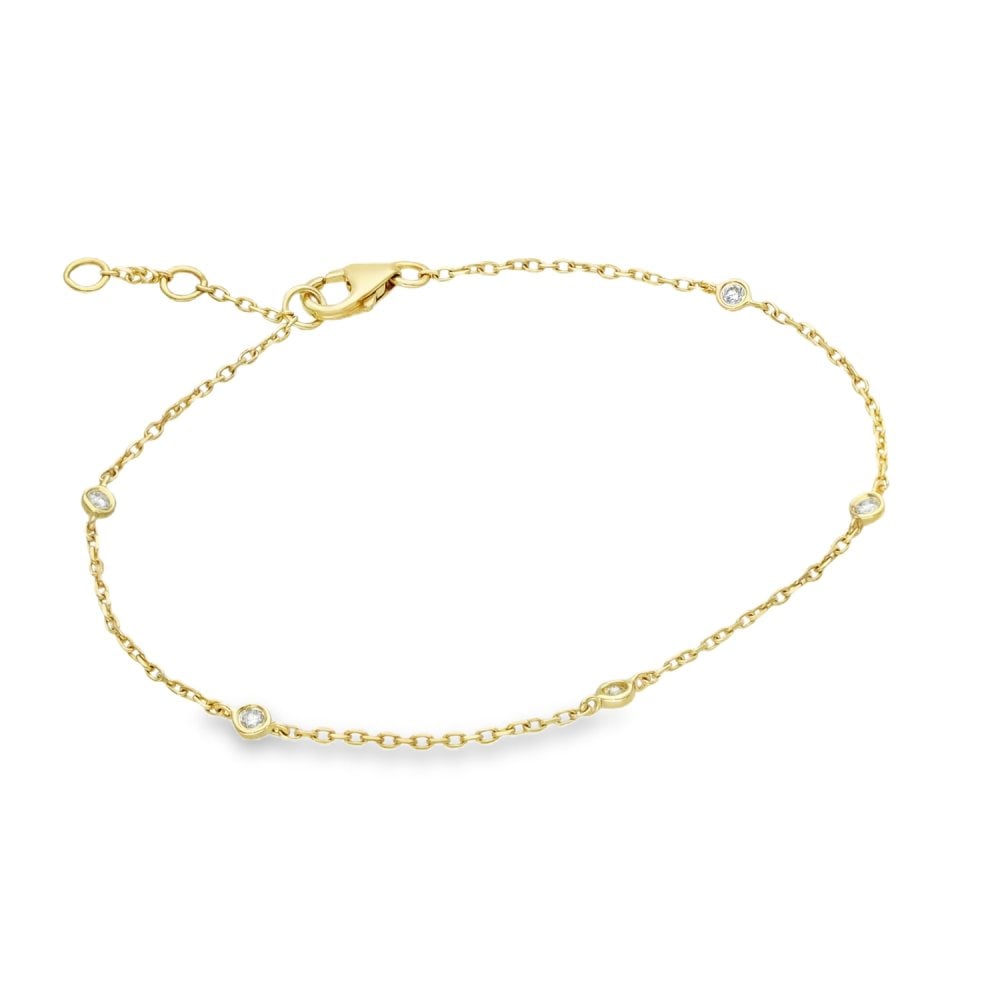9ct Yellow Gold Diamond Bracelet - 6.5/7.5" - 1.1g - 0.18ct