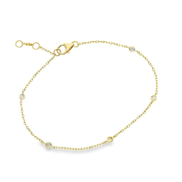 9ct Yellow Gold Diamond Bracelet - 6.5/7.5" - 1.1g - 0.18ct