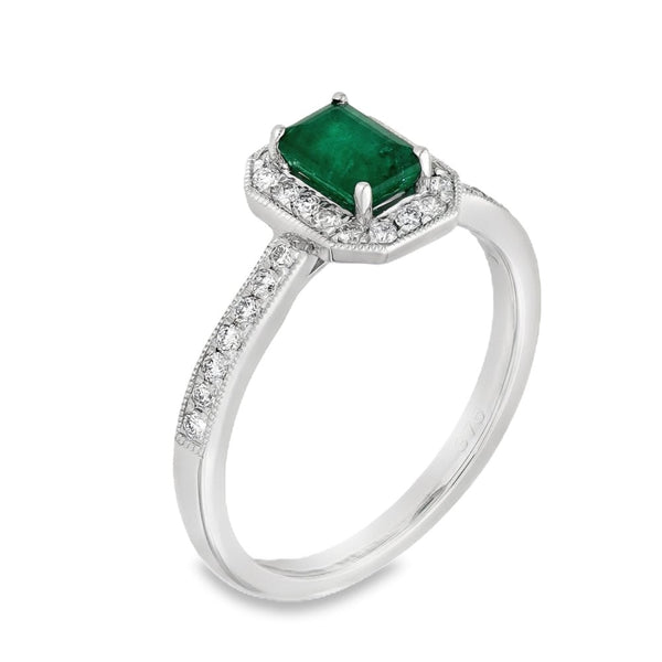 9ct White Gold Diamond & Emerald Cluster Ring - Size M - 0.26ct