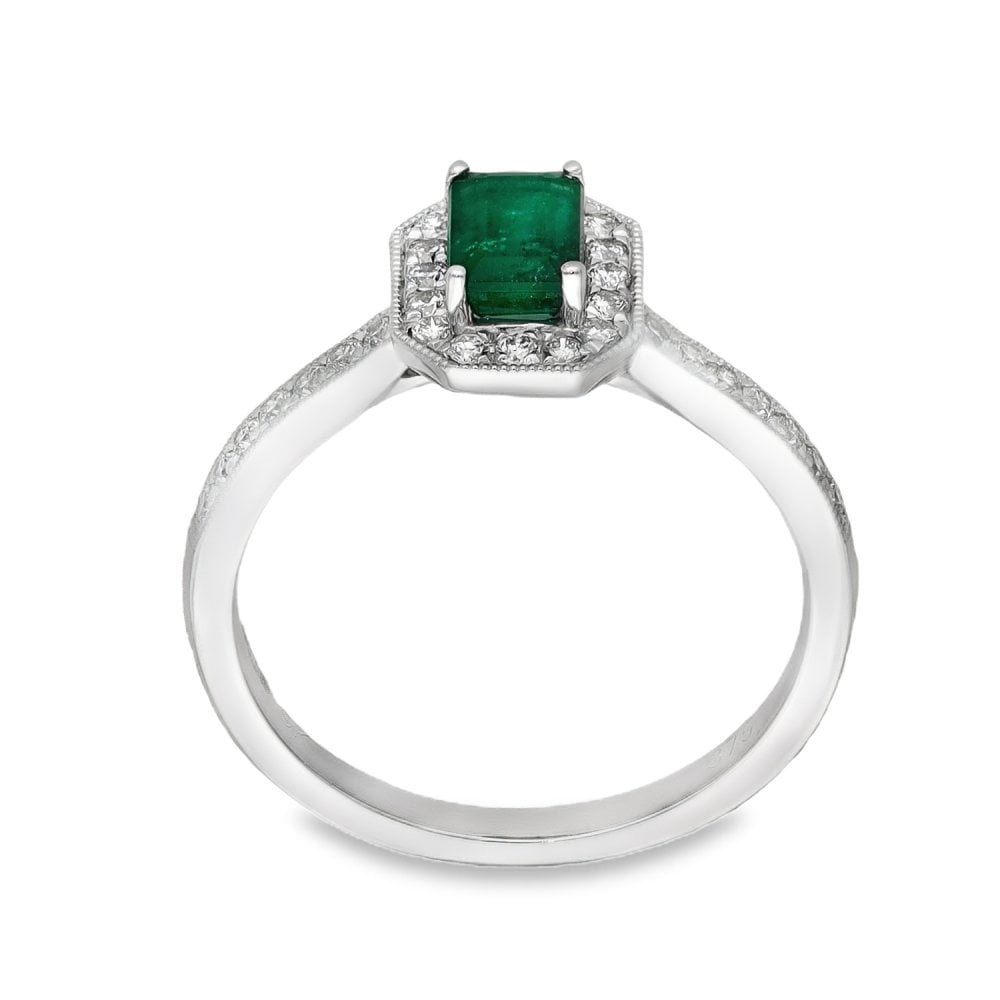 9ct White Gold Diamond & Emerald Cluster Ring - Size M - 0.26ct