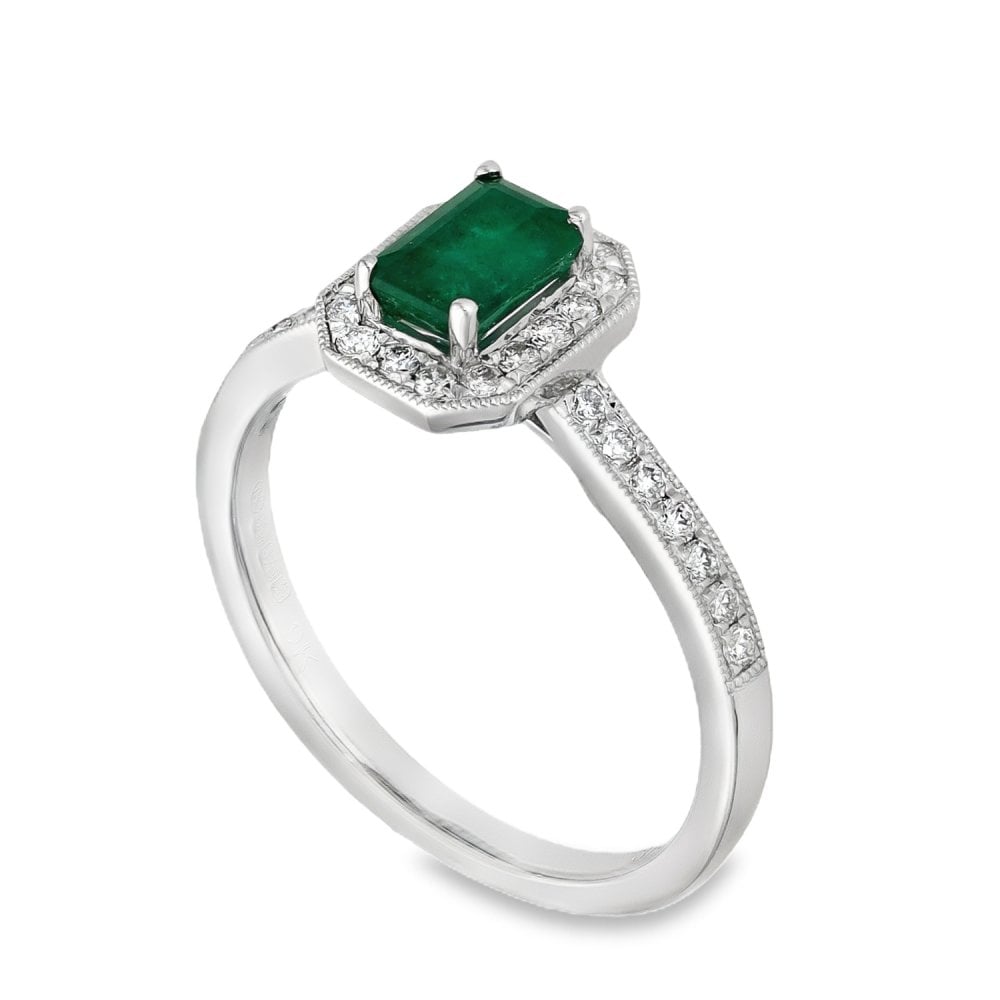 9ct White Gold Diamond & Emerald Cluster Ring - Size M - 0.26ct