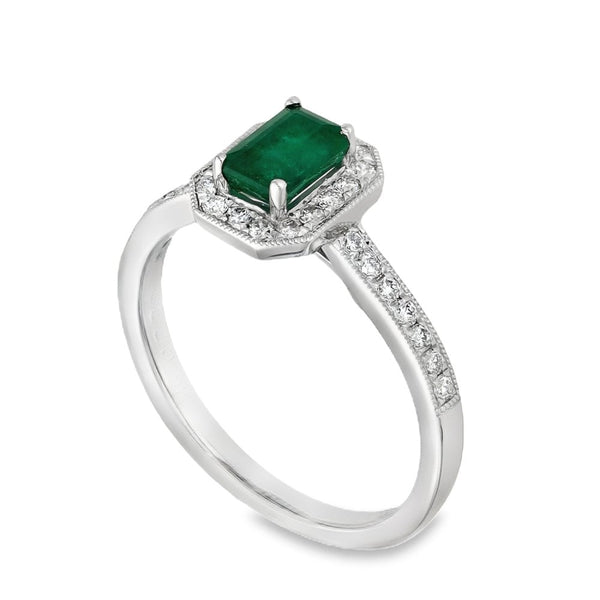 9ct White Gold Diamond & Emerald Cluster Ring - Size M - 0.26ct