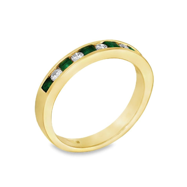 9ct Yellow Gold Diamond & Emerald Eternity Ring - Size K- 0.16ct