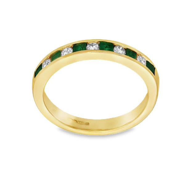 9ct Yellow Gold Diamond & Emerald Eternity Ring - Size K- 0.16ct