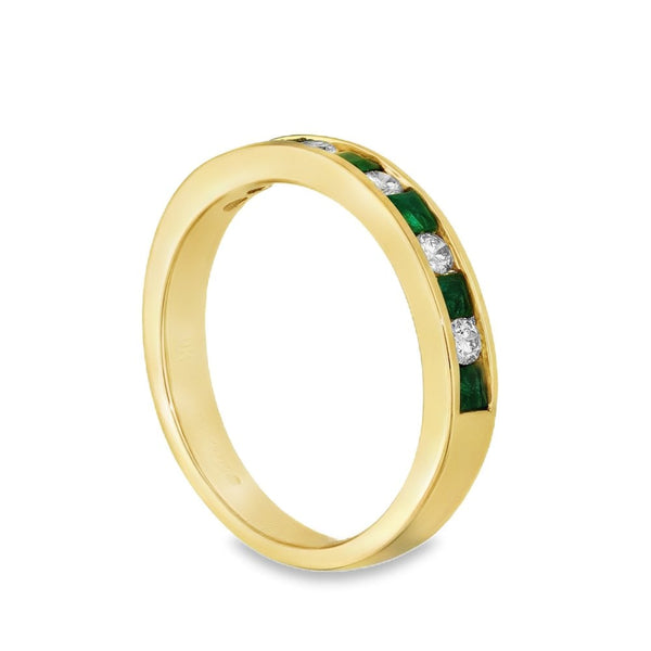 9ct Yellow Gold Diamond & Emerald Eternity Ring - Size K- 0.16ct