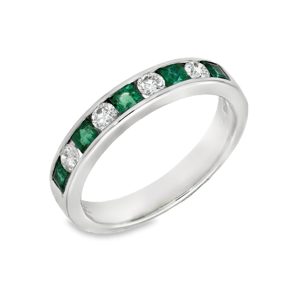 9ct White Gold Diamond & Emerald Eternity Ring - Size L - 0.26ct