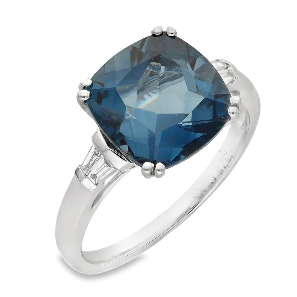 9ct White Gold London Blue Topaz & Diamond Ring - 0.08ct