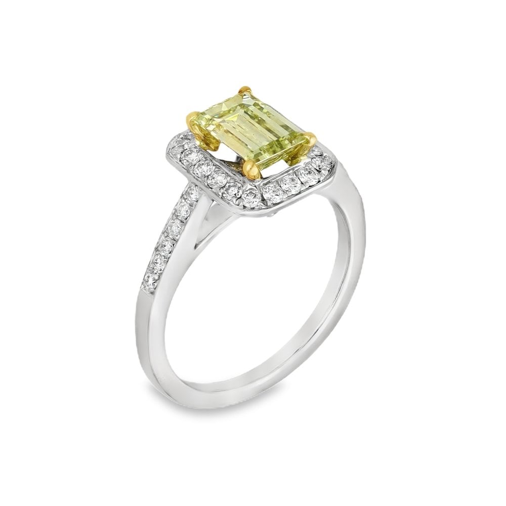 Platinum Certified Fancy Yellow Stone & Diamond Ring - 0.46ct