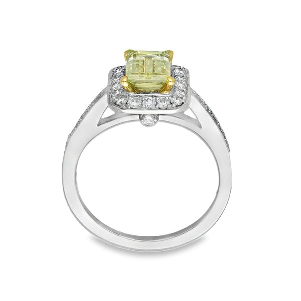 Platinum Certified Fancy Yellow Stone & Diamond Ring - 0.46ct