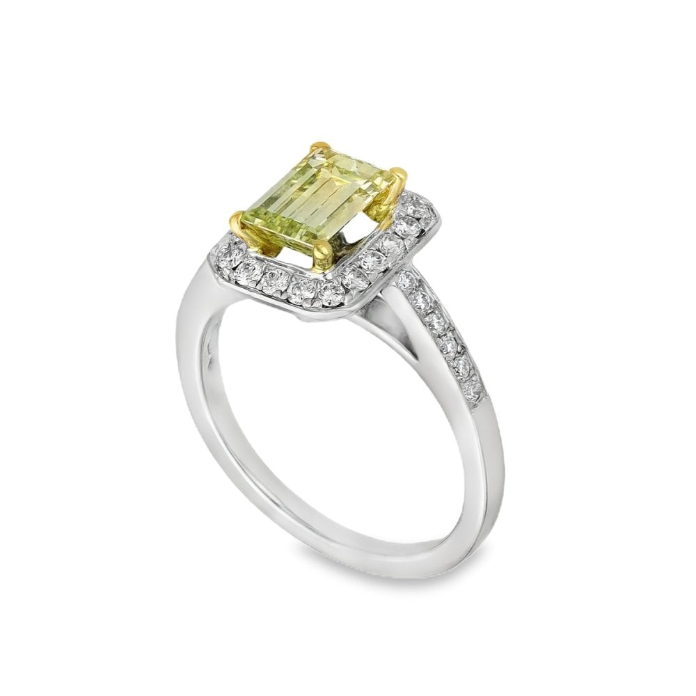 Platinum Certified Fancy Yellow Stone & Diamond Ring - 0.46ct