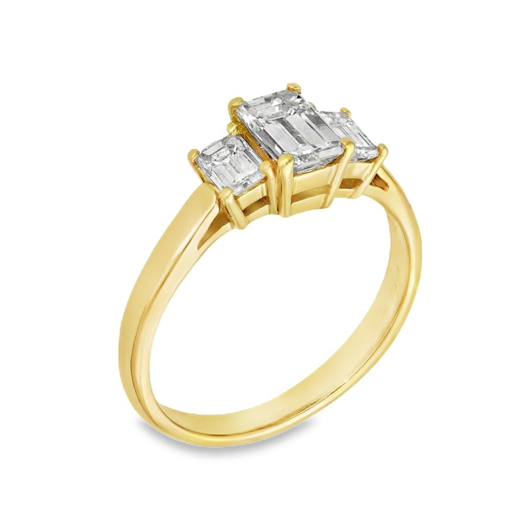 Ladies 18ct Yellow Gold Emerald Diamond Trilogy Ring - 1.37ct