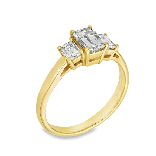 Ladies 18ct Yellow Gold Emerald Diamond Trilogy Ring - 1.37ct