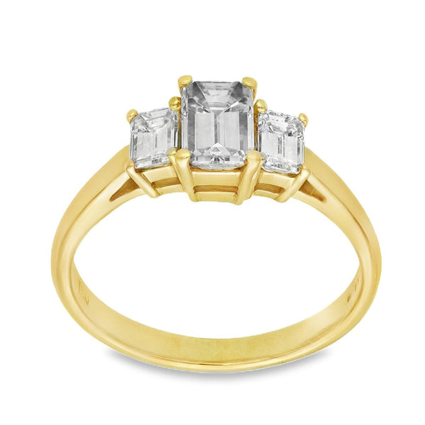 Ladies 18ct Yellow Gold Emerald Diamond Trilogy Ring - 1.37ct