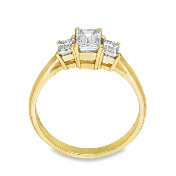 Ladies 18ct Yellow Gold Emerald Diamond Trilogy Ring - 1.37ct