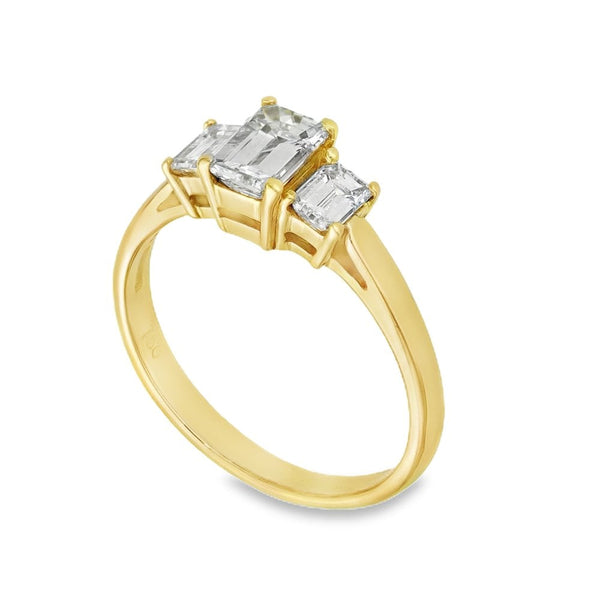 Ladies 18ct Yellow Gold Emerald Diamond Trilogy Ring - 1.37ct