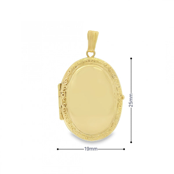 9ct Yellow Gold Patterned-Edge Locket - 19x25x7mm - 3.5g