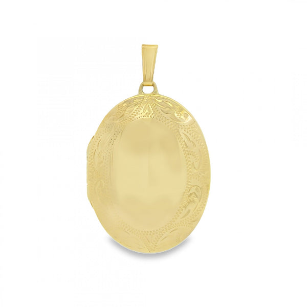 9ct Yellow Gold Oval Engraved Locket - 22x29x7mm - 3.9g