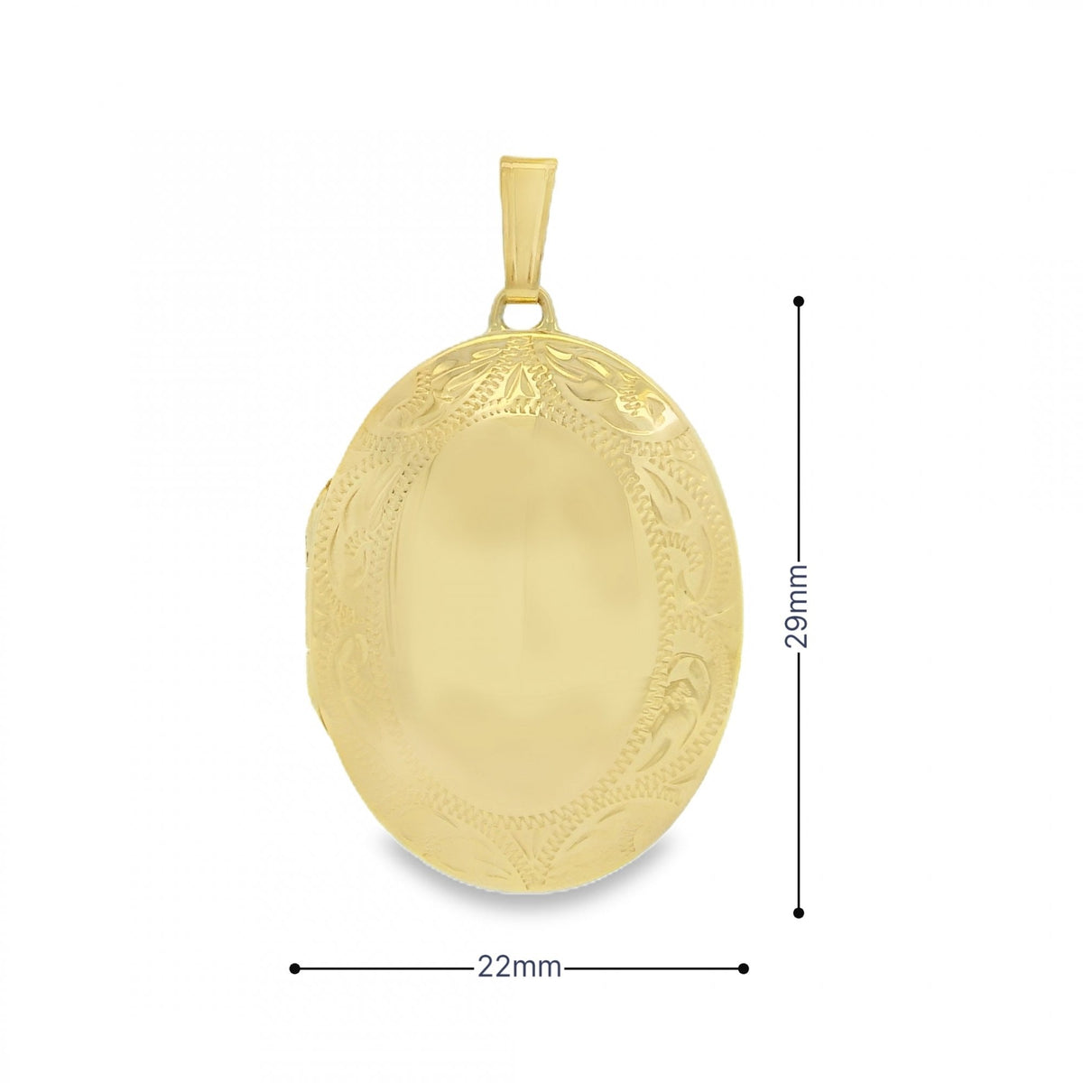 9ct Yellow Gold Oval Engraved Locket - 22x29x7mm - 3.9g