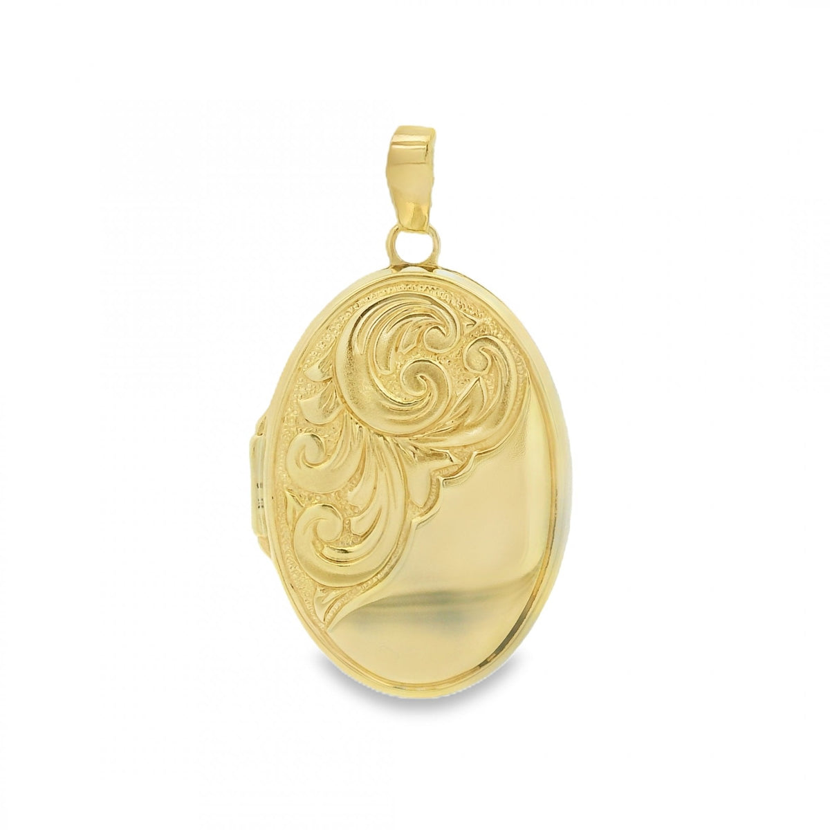 9ct Yellow Gold Feather Engraved Locket - 18x25x4mm - 3.0g