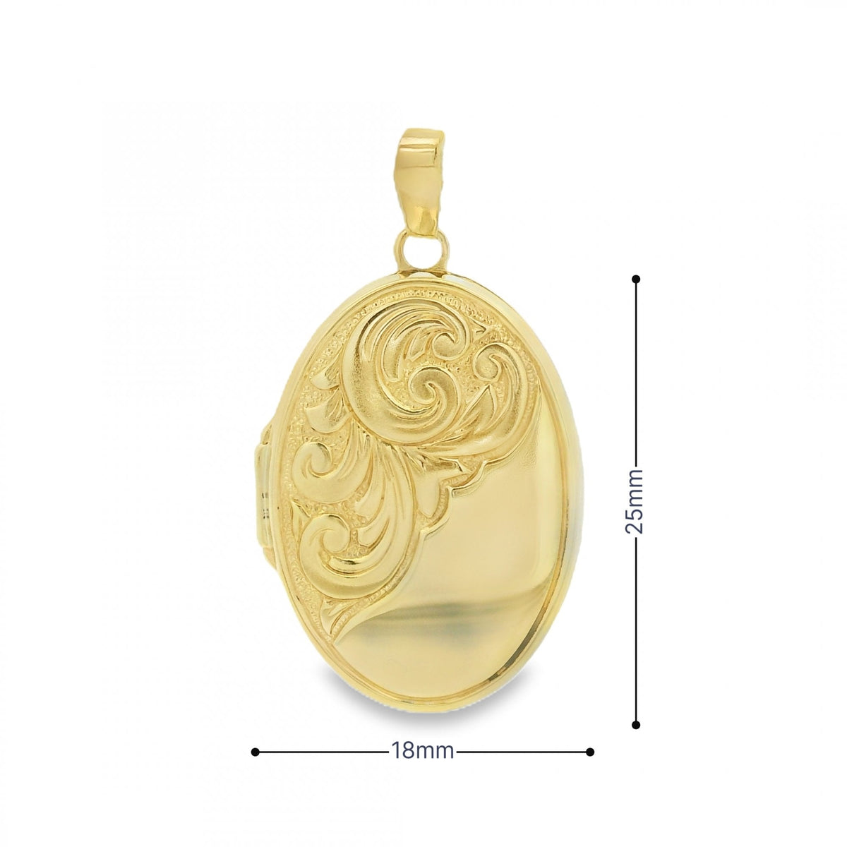 9ct Yellow Gold Feather Engraved Locket - 18x25x4mm - 3.0g