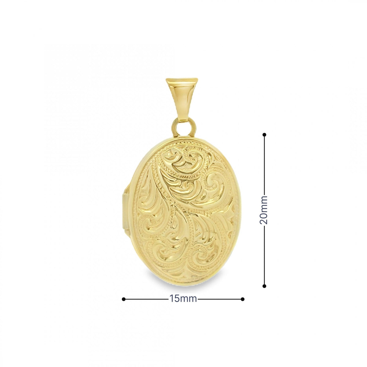 9ct Yellow Gold Feather Engraved Locket - 15x20x8mm - 2.1g