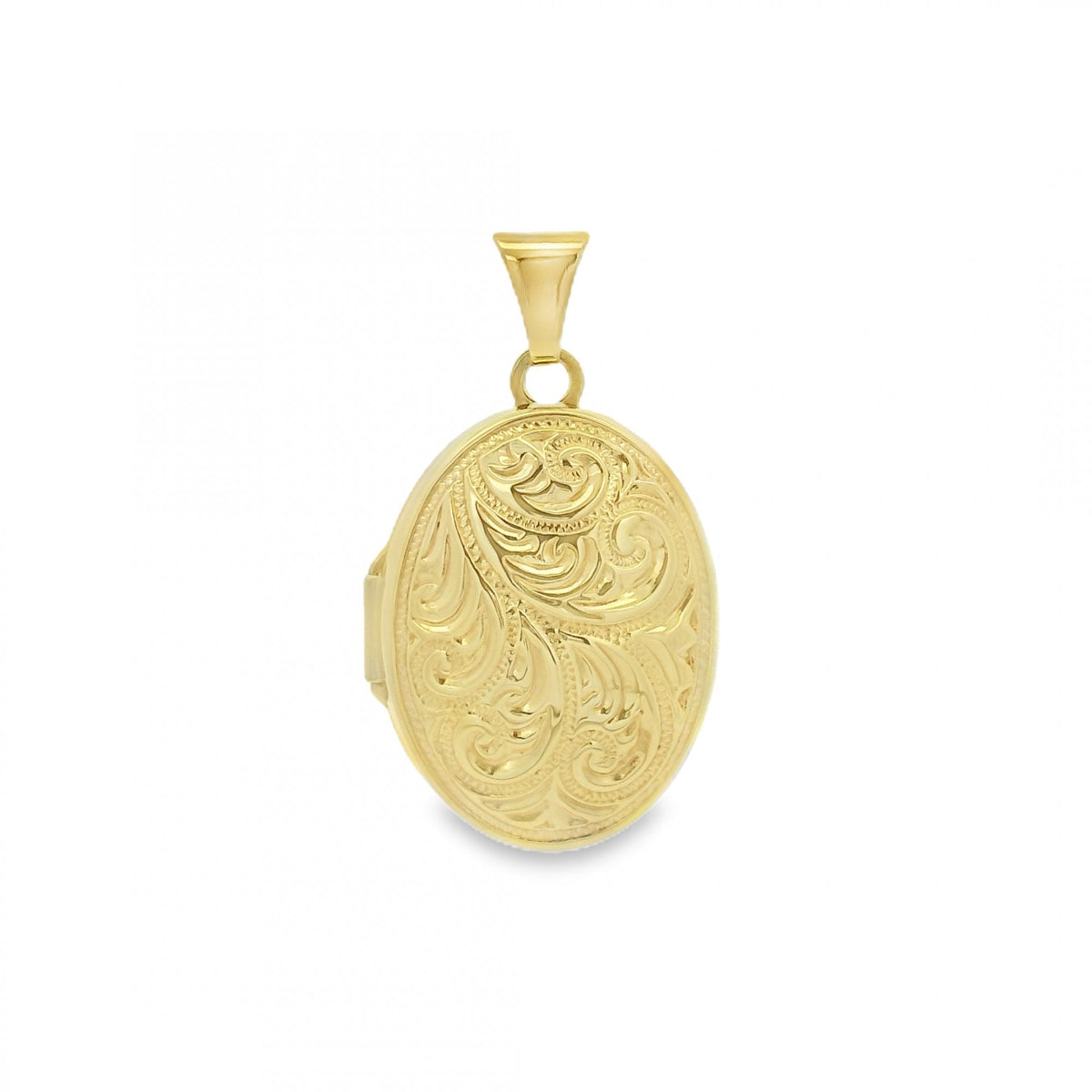 9ct Yellow Gold Feather Engraved Locket - 15x20x8mm - 2.1g