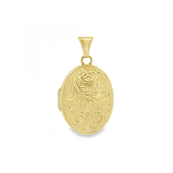 9ct Yellow Gold Feather Engraved Locket - 15x20x8mm - 2.1g