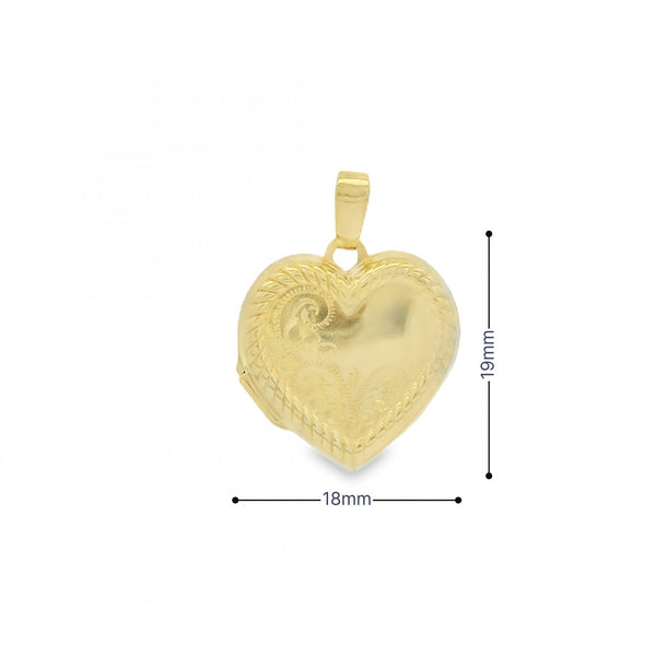 9ct Yellow Gold Heart Locket - 18x19x4.5mm - 1.9g