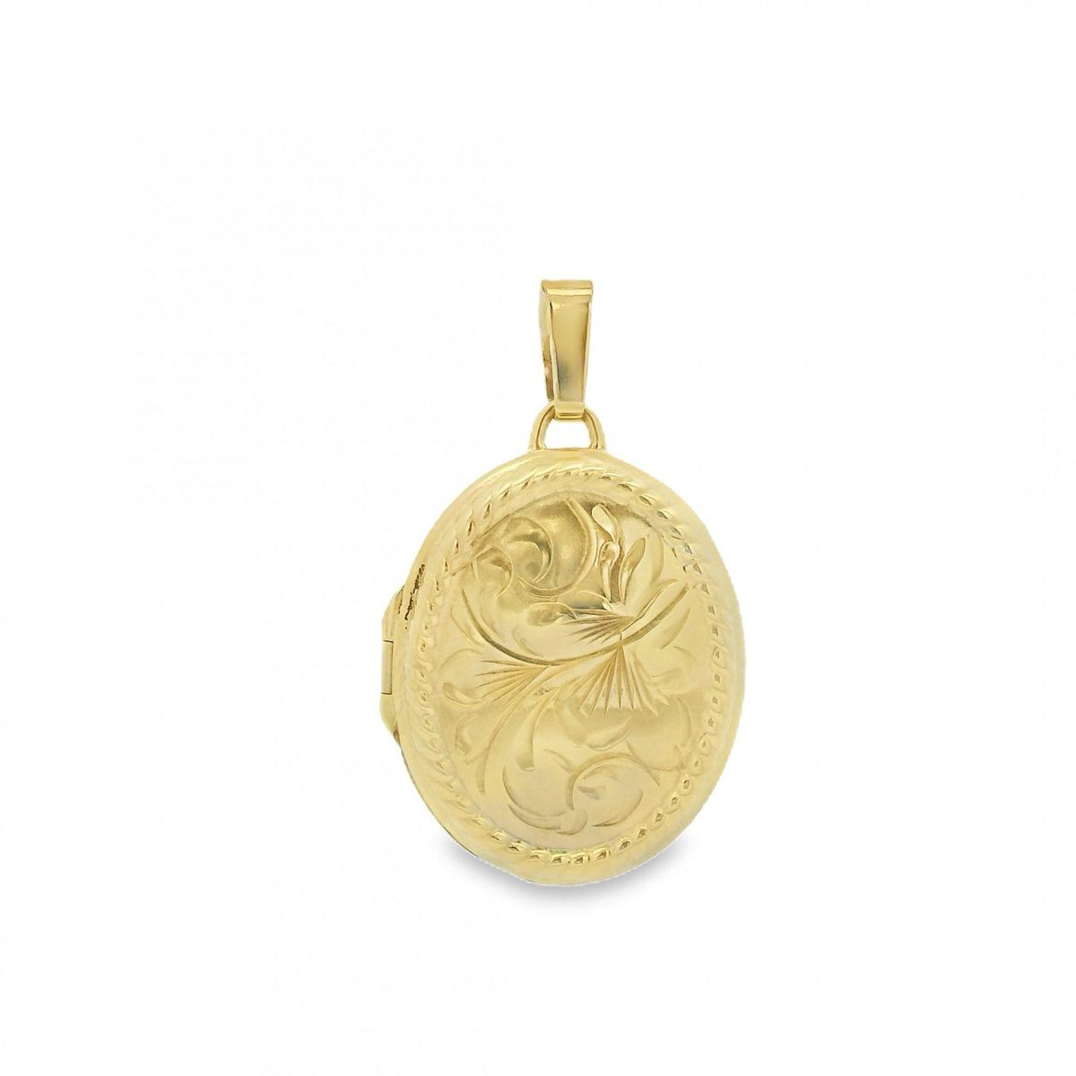 9ct Yellow Gold Feather Engraved Locket - 17x20x5mm - 1.9g