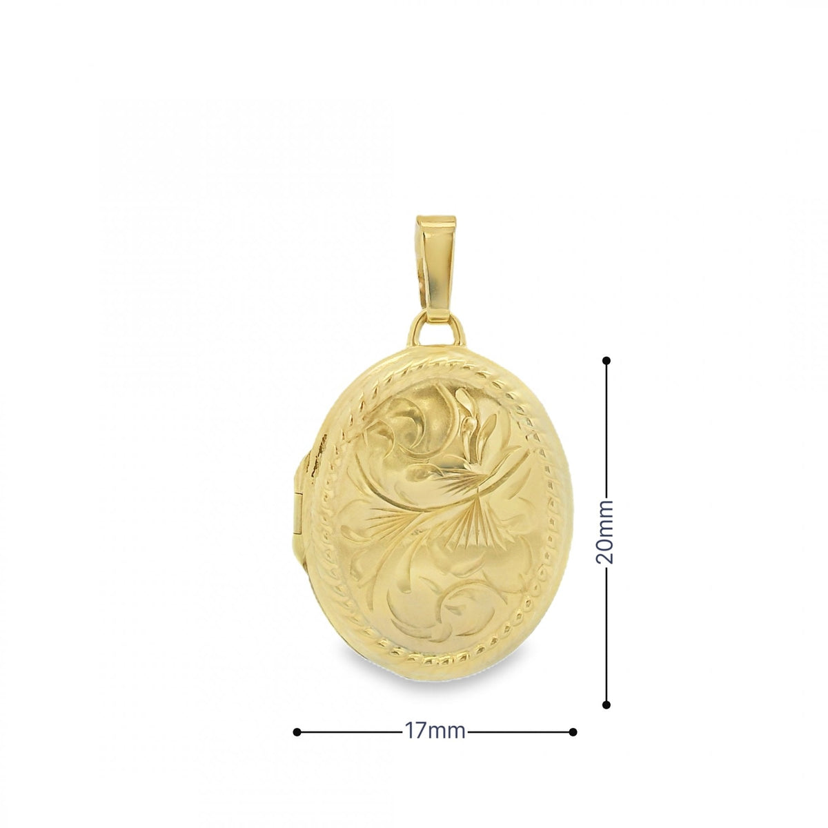9ct Yellow Gold Feather Engraved Locket - 17x20x5mm - 1.9g