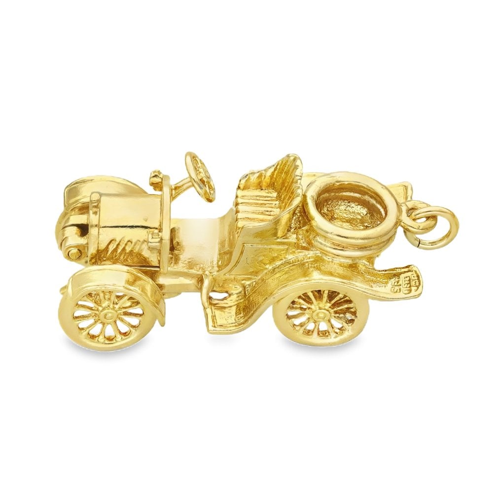 9ct Yellow Gold Vintage Car Pendant - 15x16x33mm - 15.2g