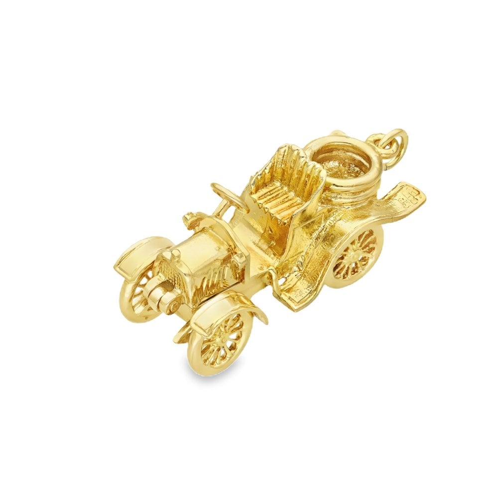 9ct Yellow Gold Vintage Car Pendant - 15x16x33mm - 15.2g