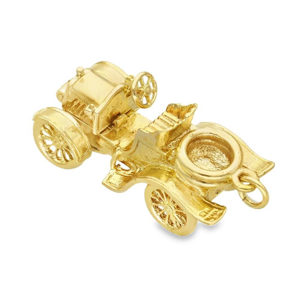 9ct Yellow Gold Vintage Car Pendant - 15x16x33mm - 15.2g