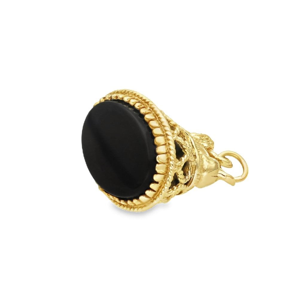 9ct Yellow Gold Onyx Lion Fob Charm - 8.1g