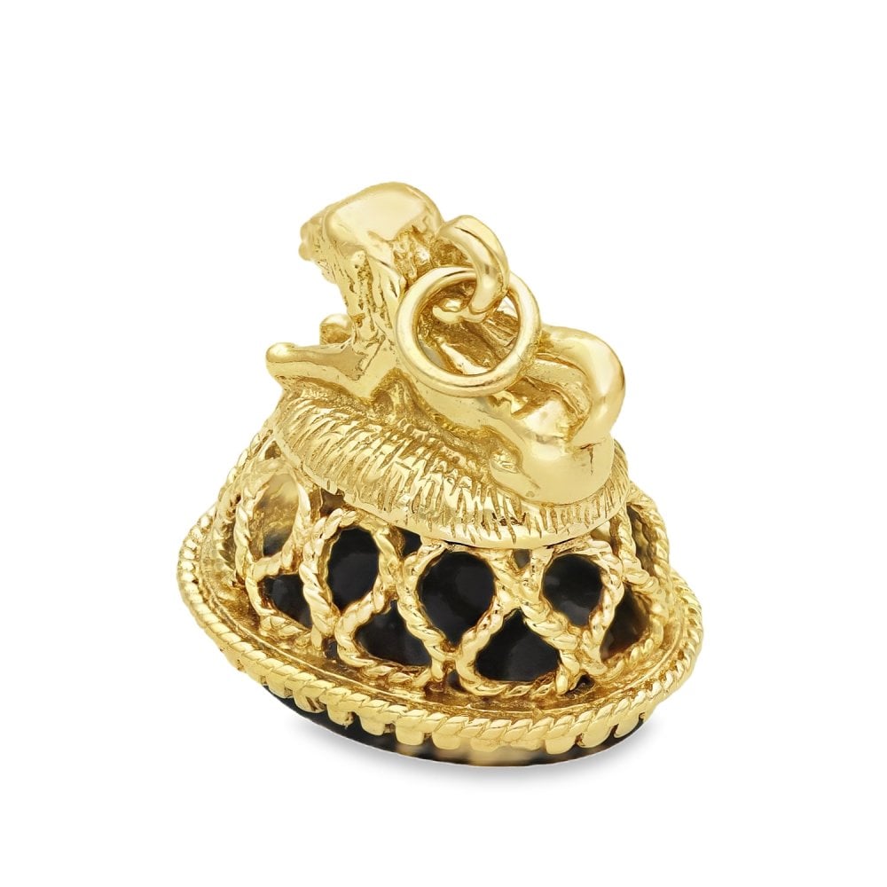 9ct Yellow Gold Onyx Lion Fob Charm - 8.1g