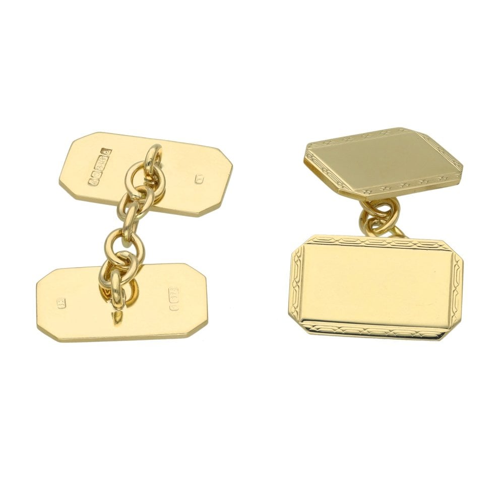 9ct Yellow Gold Octagonal Cufflinks - 10x17mm - 7.4g