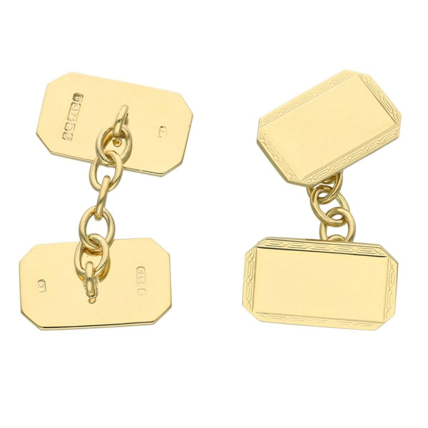 9ct Yellow Gold Octagonal Cufflinks - 10x17mm - 7.4g