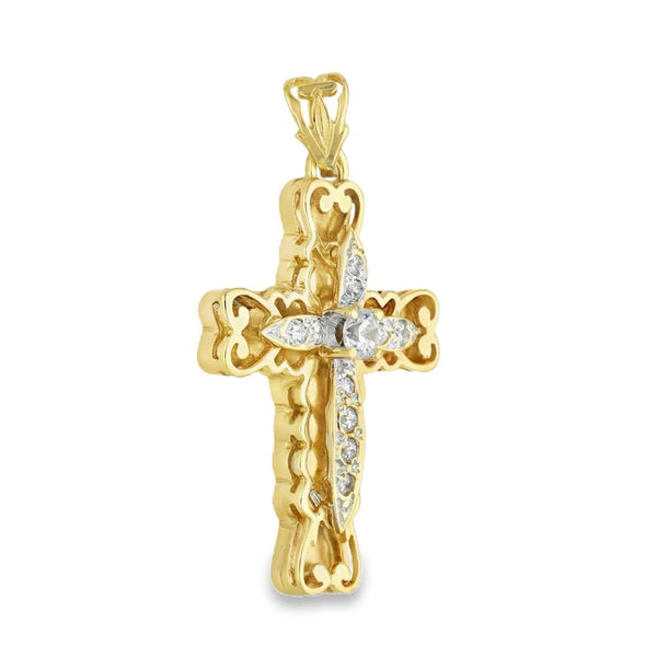 9ct Yellow Gold Cubic Zirconia Cross Pendant - 43x24x8mm - 8.1g