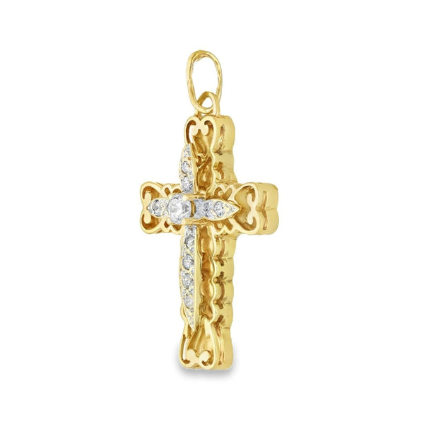 9ct Yellow Gold Cubic Zirconia Cross Pendant - 43x24x8mm - 8.1g