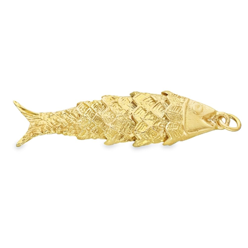 9ct Yellow Gold Flexible Fish Pendant - 44x12x7mm - 6.3g