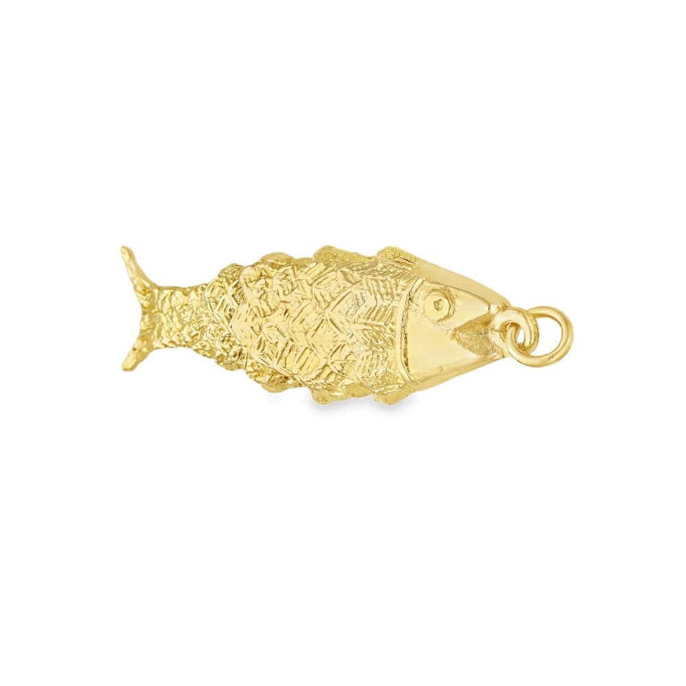 9ct Yellow Gold Flexible Fish Pendant - 44x12x7mm - 6.3g