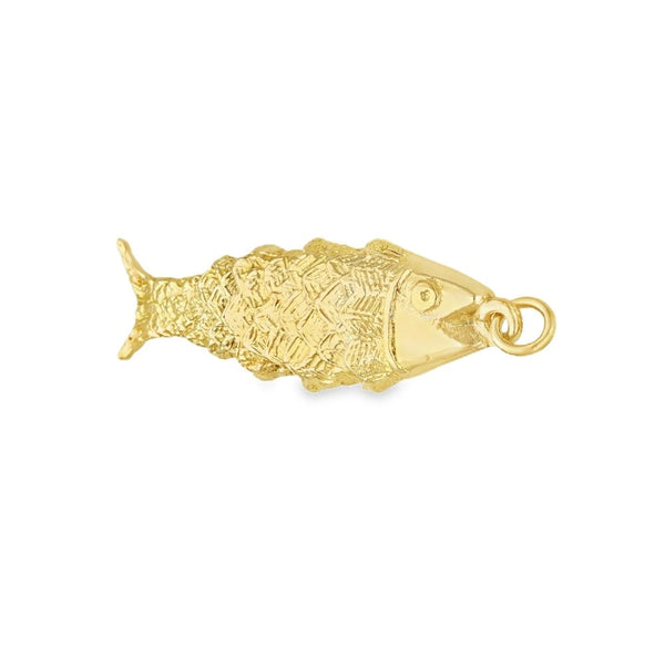 9ct Yellow Gold Flexible Fish Pendant - 44x12x7mm - 6.3g