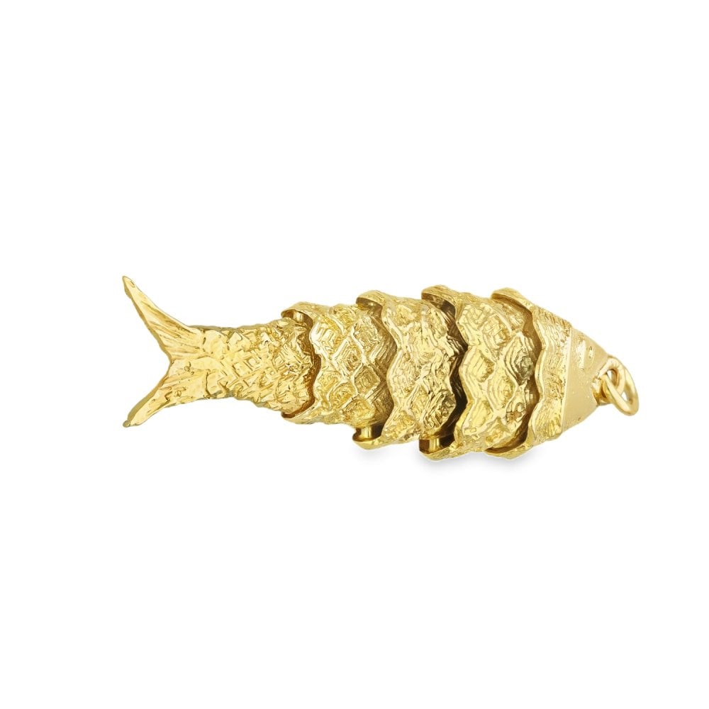 9ct Yellow Gold Flexible Fish Pendant - 44x12x7mm - 6.3g