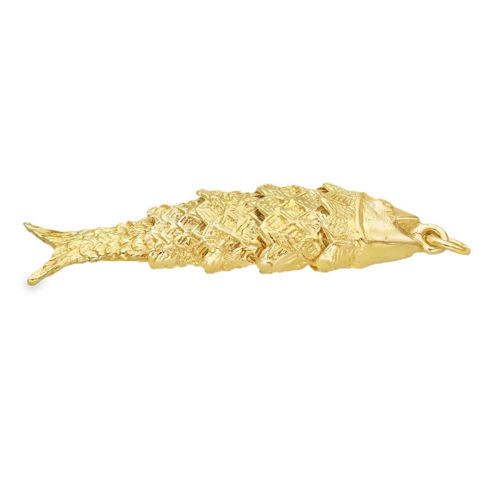 9ct Yellow Gold Flexible Fish Pendant - 44x12x7mm - 6.3g