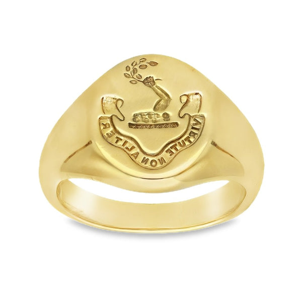 9ct Yellow Gold Family Crest Signet Ring - Size P½ - 12x15mm