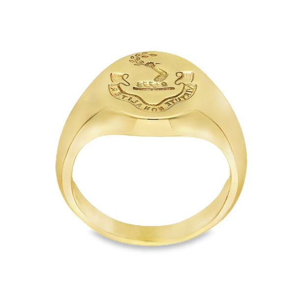 9ct Yellow Gold Family Crest Signet Ring - Size P½ - 12x15mm