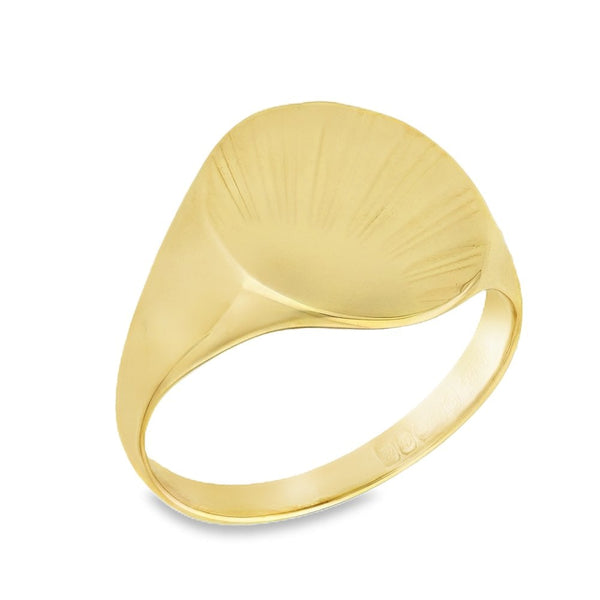 9ct Yellow Gold Oval Sunburst Engraved Signet Ring - Size W